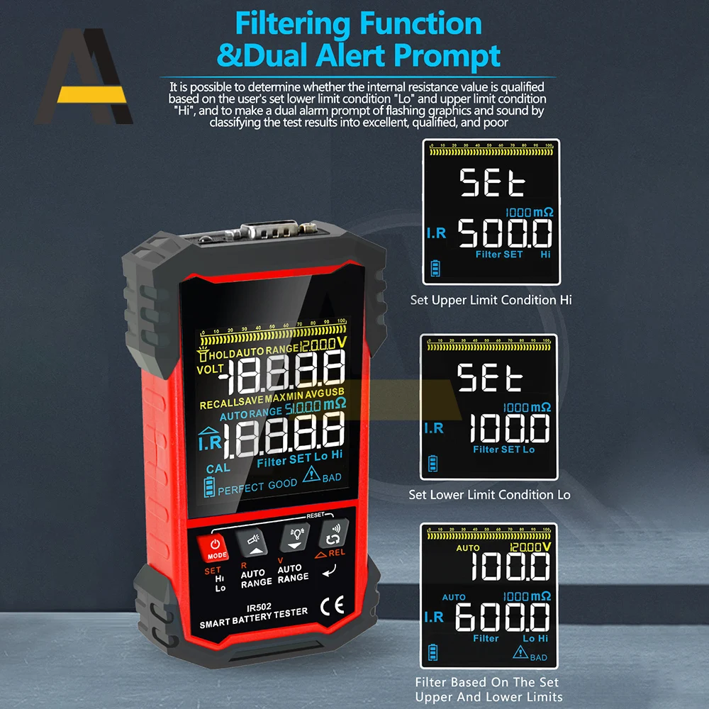 IR500/IR502 Battery Internal Resistance Tester 120V High Precision 0.000mΩ~500Ω Calibratable Lead Acid Lithium Battery Internal