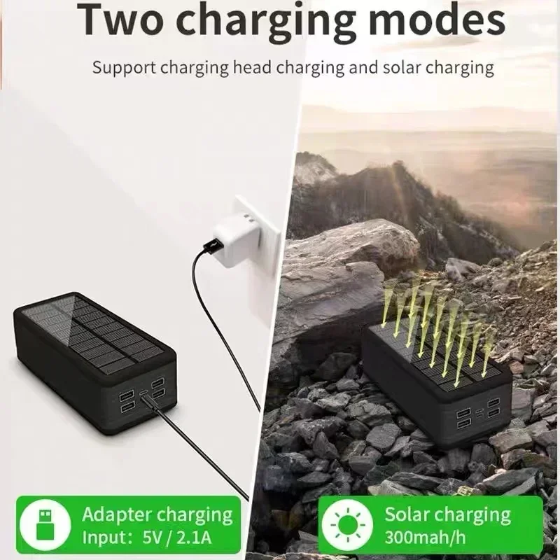 100000mAh Solar Power Bank Mobile Phone Wireless Charging Large Capacity External Battery Fast Charging For Travel And Camping