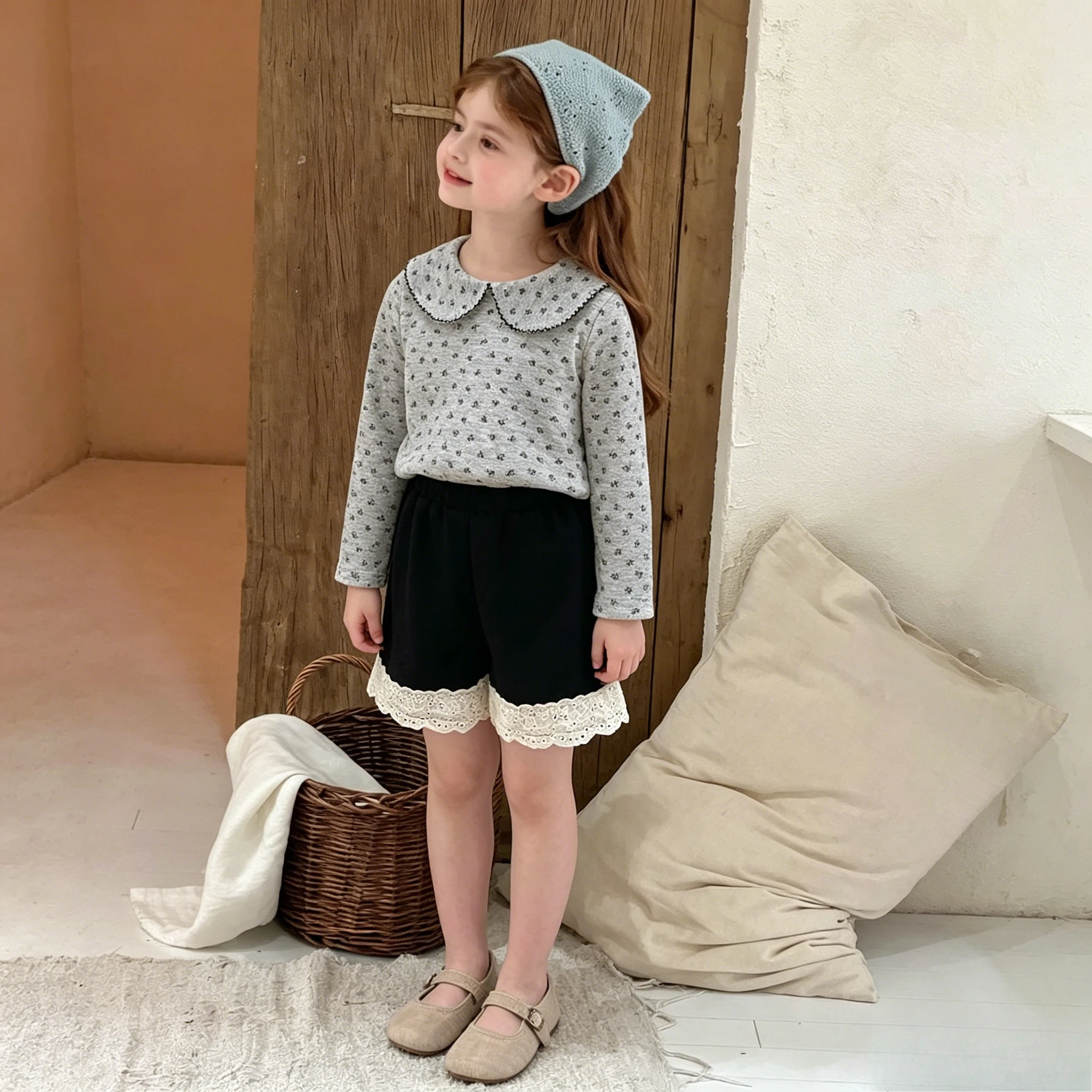 Girls Fall Winter New Fleece Floral Undershirt Baby Girl Early Outer Wear Kids Top Kids Clothes