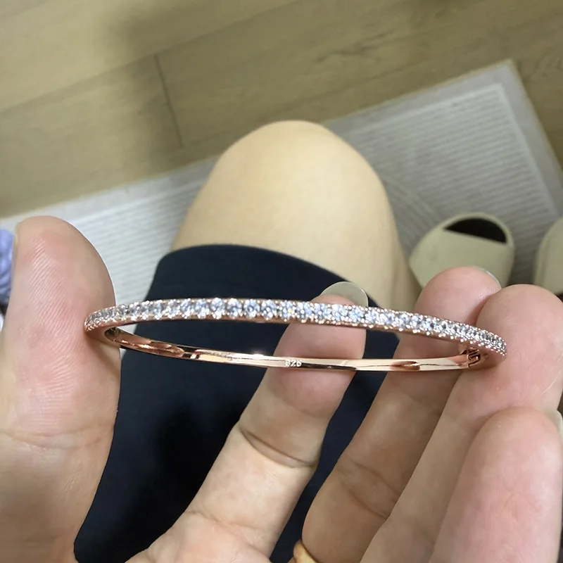 Women's Pure 925 Sterling Silver Steam-punk Spikes Bangle With A Row Zircons Wedding Jewelry Tennis Bangle 3