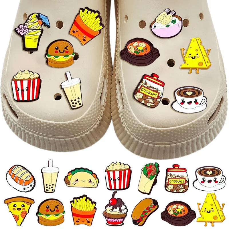 20PCS  French Frie Series Shoe Charms Set For Clogs Bag Bubble Slides Sandals, PVC Shoe Decorations Beach Bag Accessorie