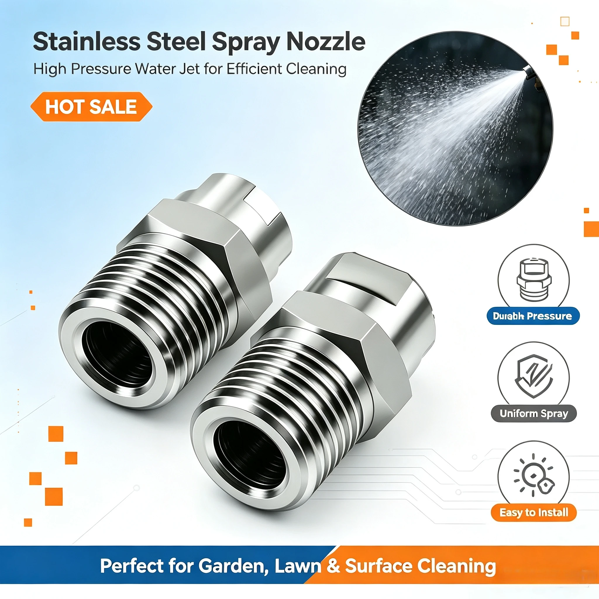 5PCS / 1/4/ SHigh Quality New Stainless Steel Cleaning Flat Fan Nozzle for Home Use Cleaning Equipment Parts