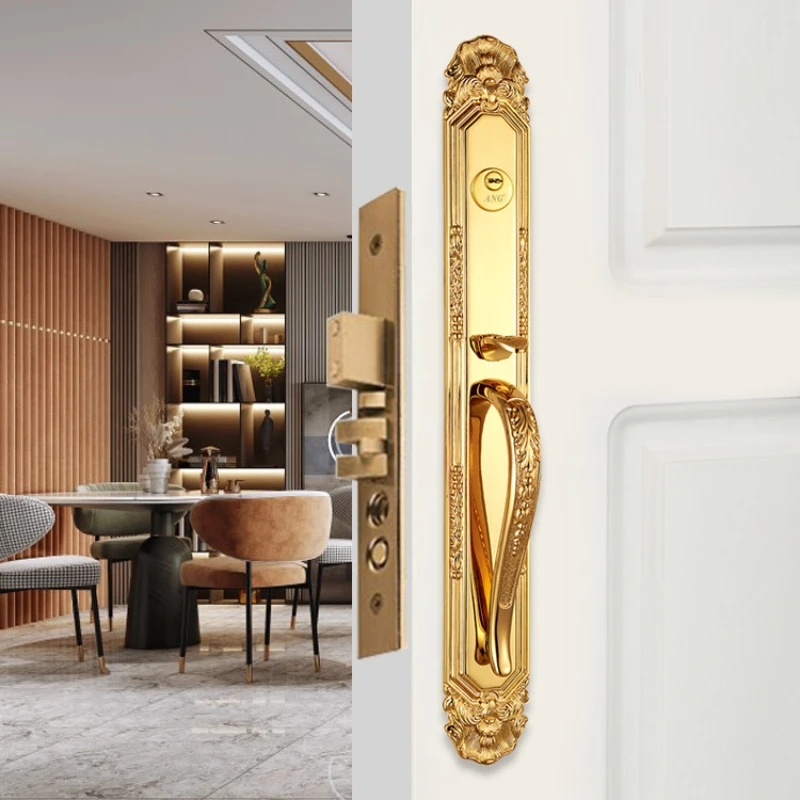 Cerradura de puerta delantera de madera de cobre principal de color oro rosa con manija antigua americana de hotel de China personalizado