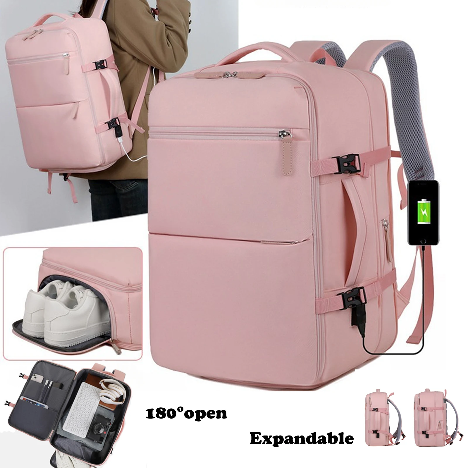 Sac à dos étanche antivol pour ordinateur portable, sac à dos scolaire, sac à dos de voyage et de randonnée, sac à dos Kawaii mignon, taille de cabine, mode, hommes et femmes, 15.6 po