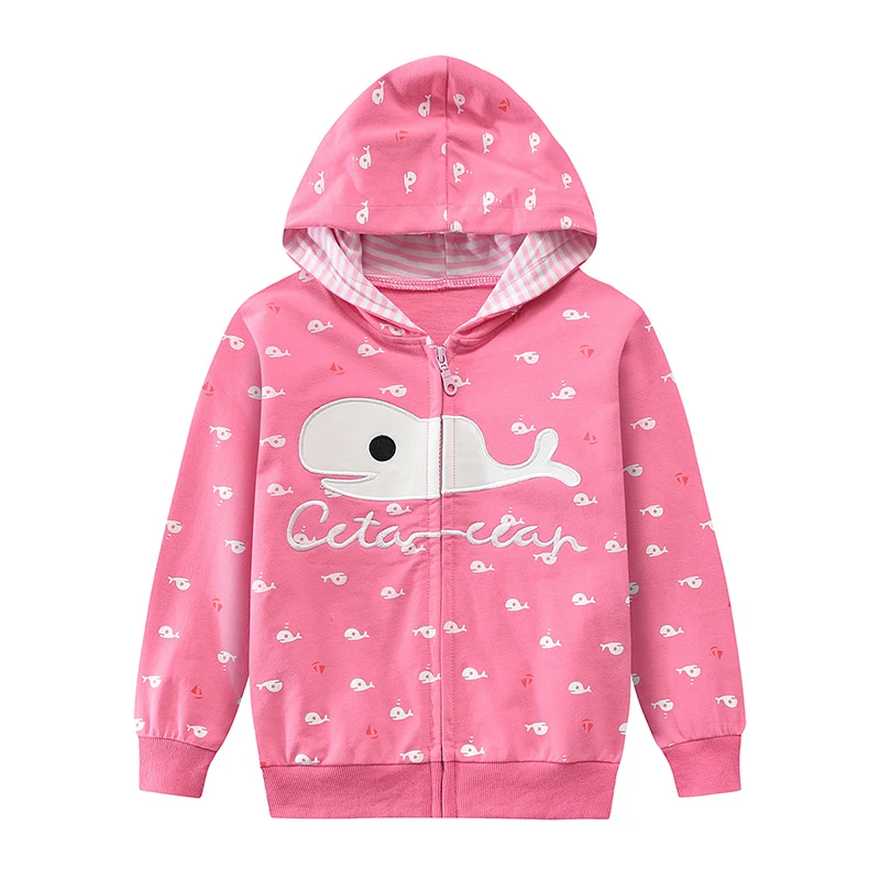 Little Hand Girls Zip Up Hoodie Jacket Toddler Tiny Whale Sweatshirt Kids Hooded Coat Casual Outerwear Size for 2-7 Years