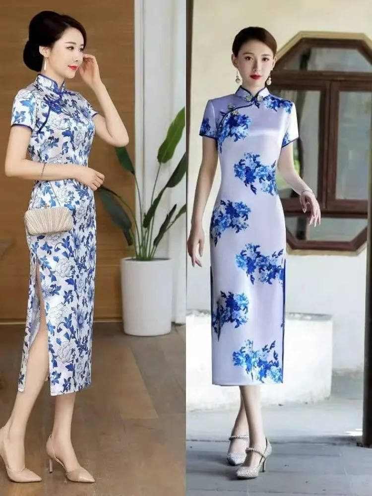 elegant-short-sleeve-floral-print-qipao-dress-for-women-single-layer-slimming-high-waist-design-casual-style-summer-new-arrival