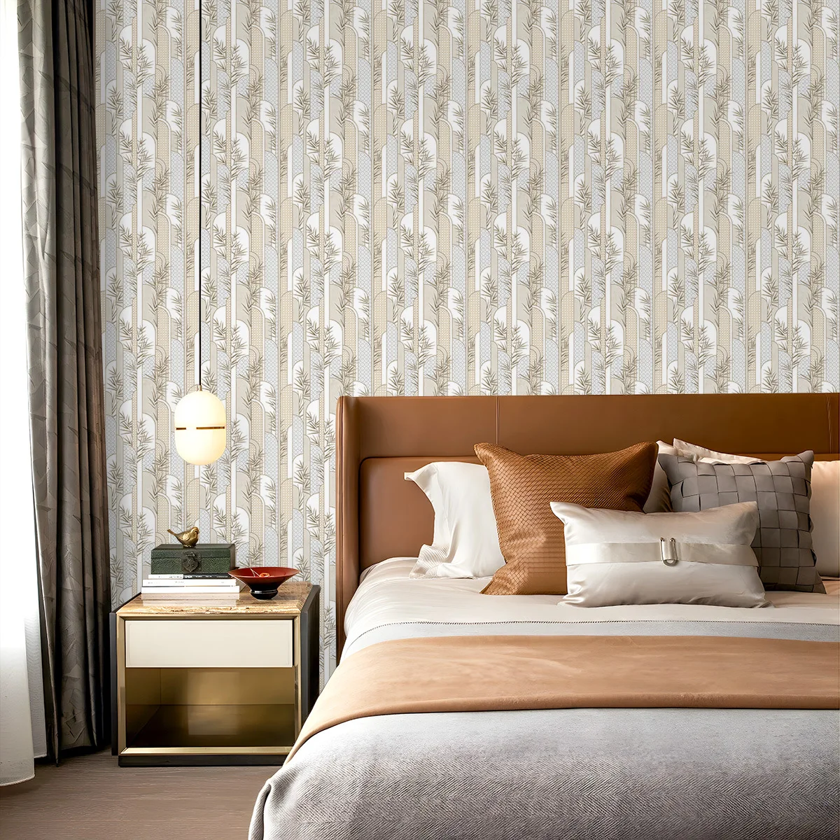 Peel and Stick Wallpaper Art Deco Palm Leaf Vertical Stripes Self Adhesive Contact Paper Geometric Mural for Bedroom Cabinet
