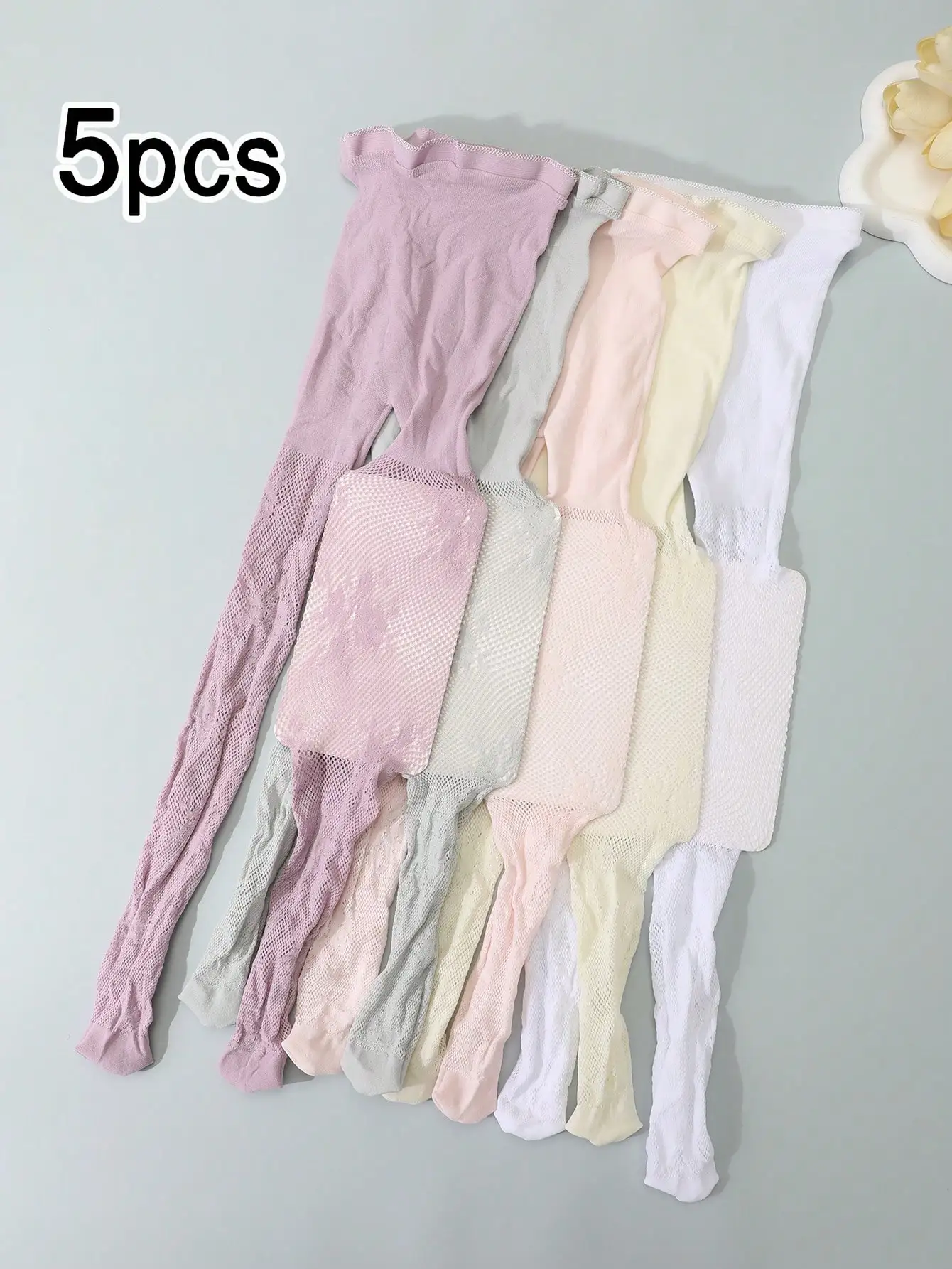 

5Pcs Toddler Girls Lace Hollow Tights 1-11Y Candy Color Breathable Kids Pantyhose For Lolita, School Uniform & Daily Casual Wear