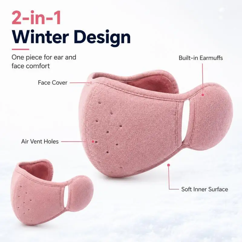 2-in-1 Earmuff Face Mask, Winter Ear Warmer for Women Men, Breathable Face Cover for Outdoor Walking Cycling Skiing