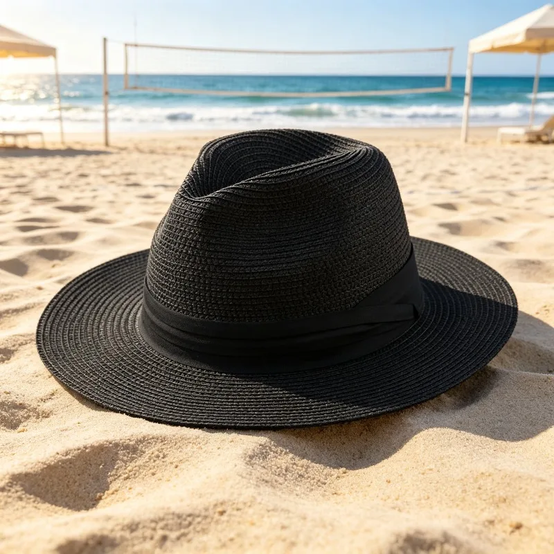 Wide Brim Straw Panama Sun Hat for Men & Women, Foldable Travel Hat for Beach Gardening Boating Summer Holiday