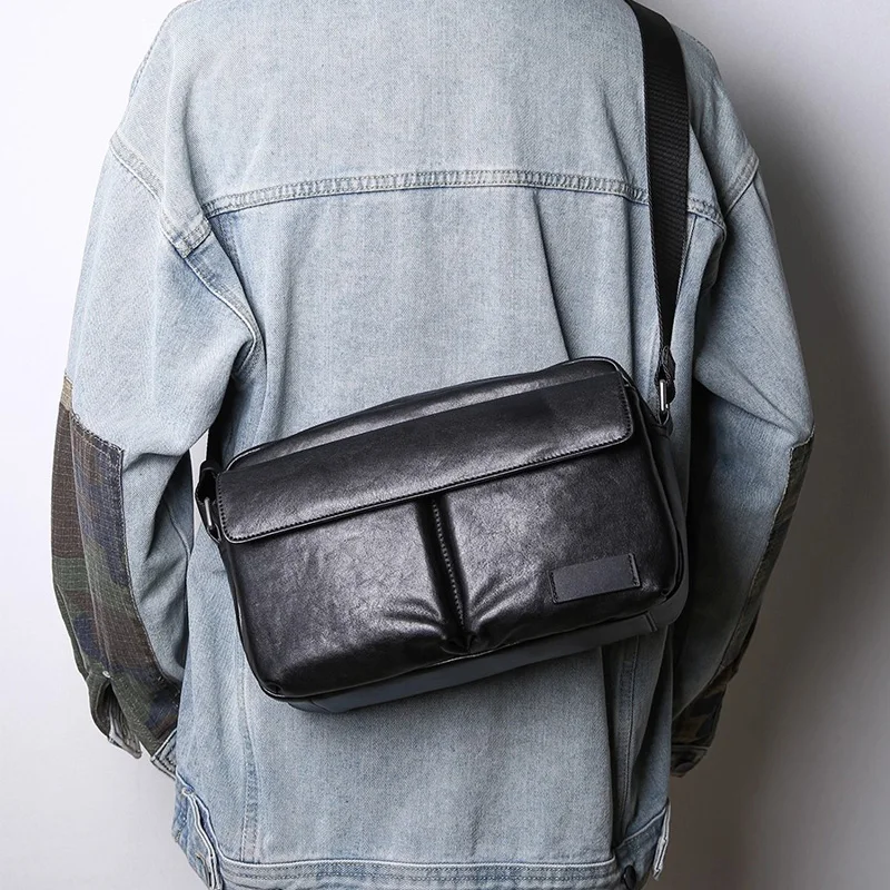 

SENOFAN New Men's Genuine Tannin Leather Crossbody Commuter Bag Large Capacity Single Shoulder Messenger Bags Male