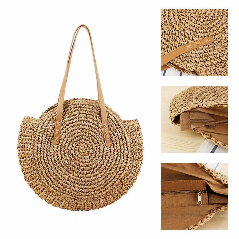 44*41*24 cm Beach Braided Women Boho Woven Handbag Summer Beach Tote Bohemia Straw Bag Round Rattan Shoulder Bag Fashion