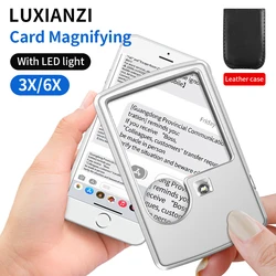 LUXIANZI 3X 6X Credit Card Magnifying Glass with LED light  Portable Transparent Magnifier Read Books Repair parts HD Loupe