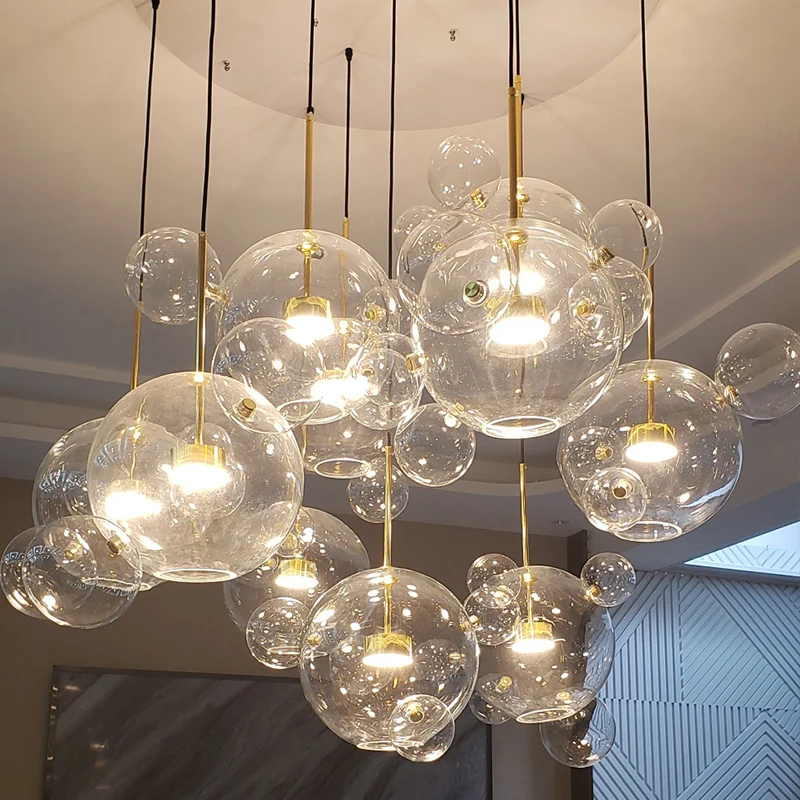 Modern Glass Bubble LED Ceiling Chandelier for Table Dining Room Bedroom Kitchen Accesories Pendant Lighting Home Decor Fixture