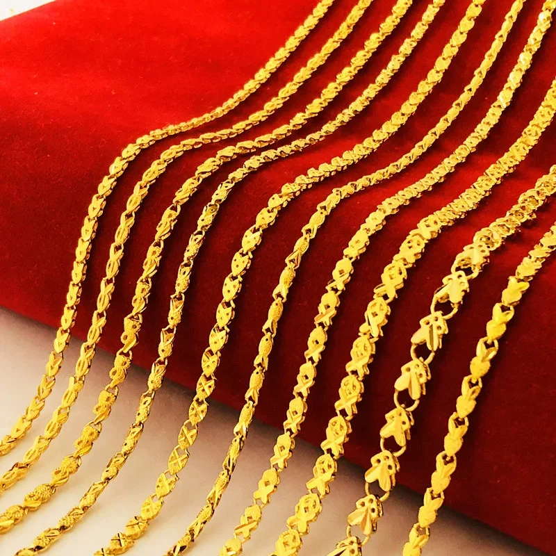 Popular Four Leaf Grass Small Fish Short Female Clavicle Chain 24k Electroplating Real 999 Gold 18k False Inverted Ins Necklace