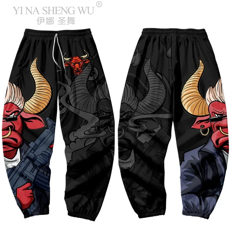 Japanese Kimono Men Print Pants Japan Traditional Loose Harem Harajuku Loose Casual Trouser Costume Asian Yukata Style Clothing