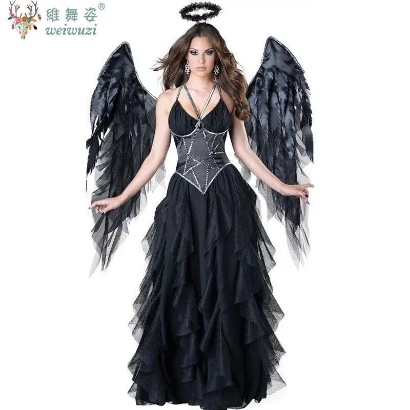Halloween Fancy Party Dress NEW Deluxe Lady Dark Fallen Angel Costume Gothic Vampire Evil Demonic Roleplay Cosplay Carnival