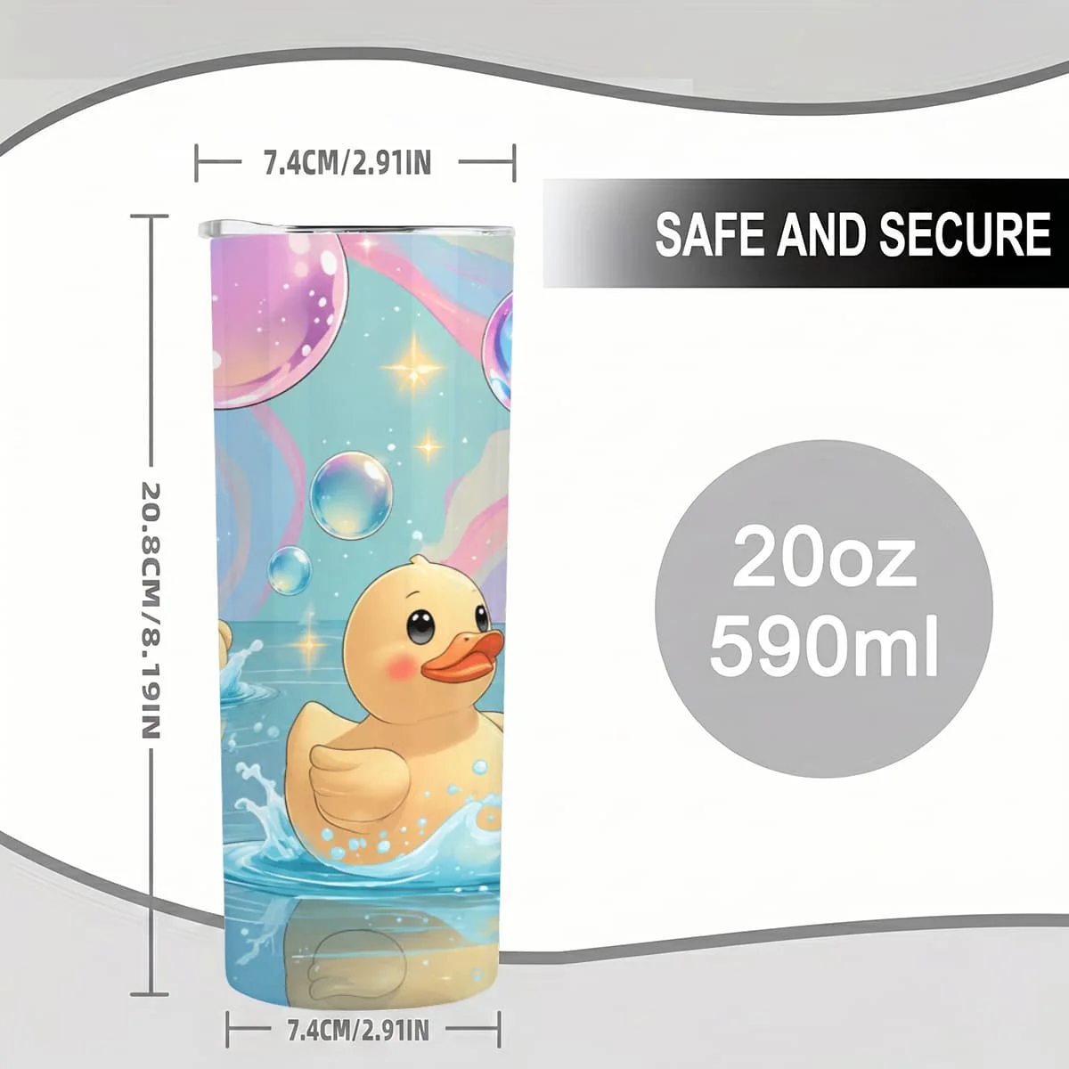 1pc 20Oz Cute Yellow Rubber Ducks Swimming in Blue Water with Colorful Bubbles And Sparkles Pattern Stainless Steel Insulated Tumblers Coffee Office Travel Mug with Lid Cup Daily Use Leakproof And Bpa Free Keep Drink Hot And Cold Ideal Gift for view 2