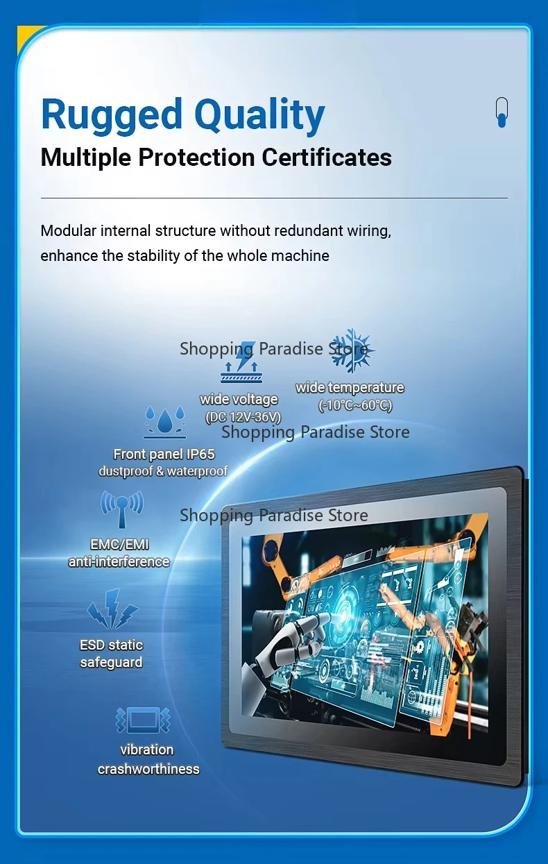 Industrial Automation Panel PC with High Brightness Sunlight-Readable OS IP65 Resistive Touchscreen for Embedded Systems