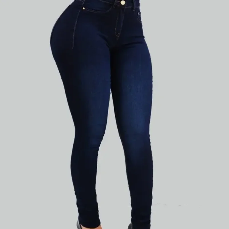 2024 Sexy Women Blue Slim Skinny Denim Jeans High Waist Elastic Mom Jeans Stretch Washed Pencil Pants Streetwear Tight Trousers