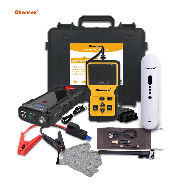 2021 New Charmex Car Auto Emergency Roadside Assistance Safety Kit Diagnosis Jump Start Portable Inflator Tool Box