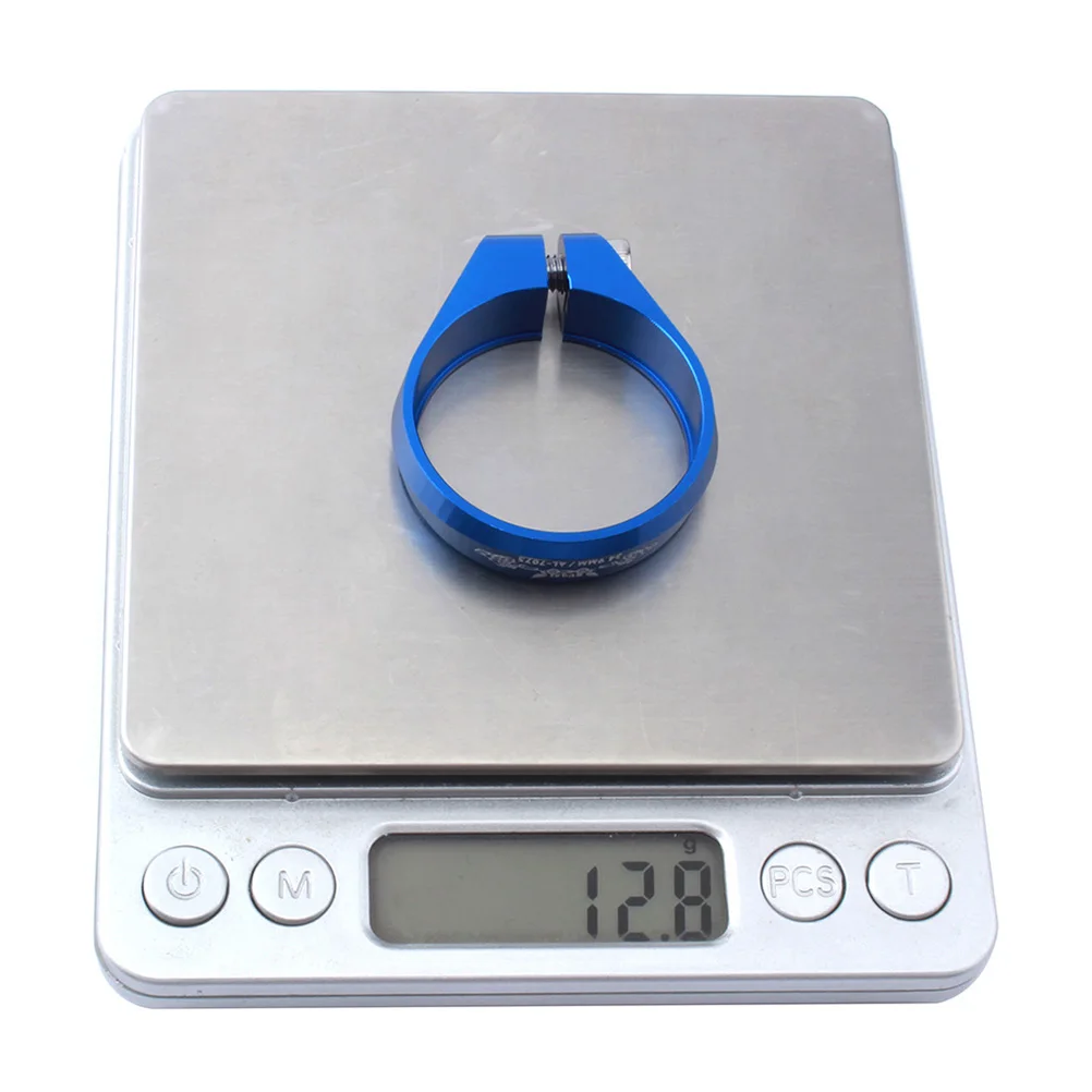 

34.9MM Aluminum Alloy Screw Locking Seat Clamp Rod Clamp for Fixed Flywheel Mountain Bike Road Bike (Blue)