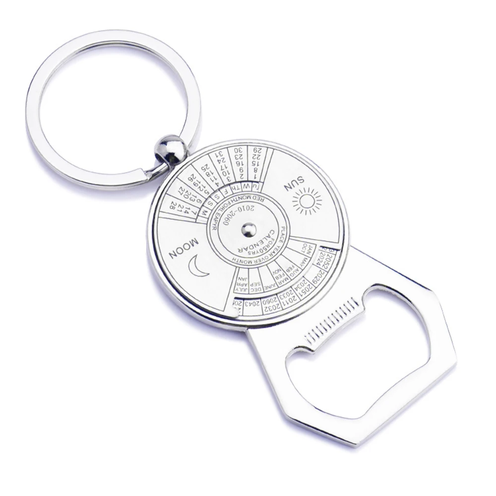 Durable Christmas Gift 50 Year Calendar Creative Novelty Key Rings Bottle Opener Key Chain Metal Key Ring