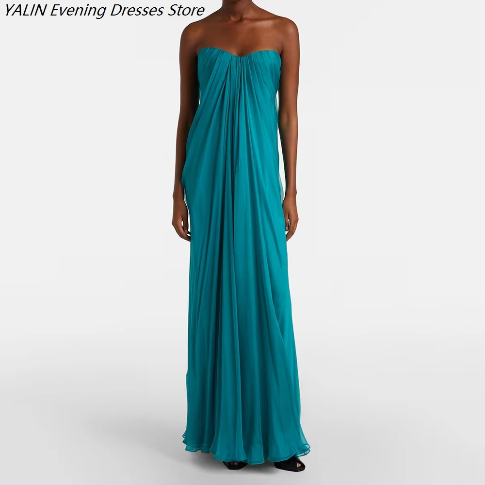 

Women's A-line Evening Dresses Floor-length Strapless Sleeveless Prom Dresses Fashion Pleat Draped Backless Customized Gowns