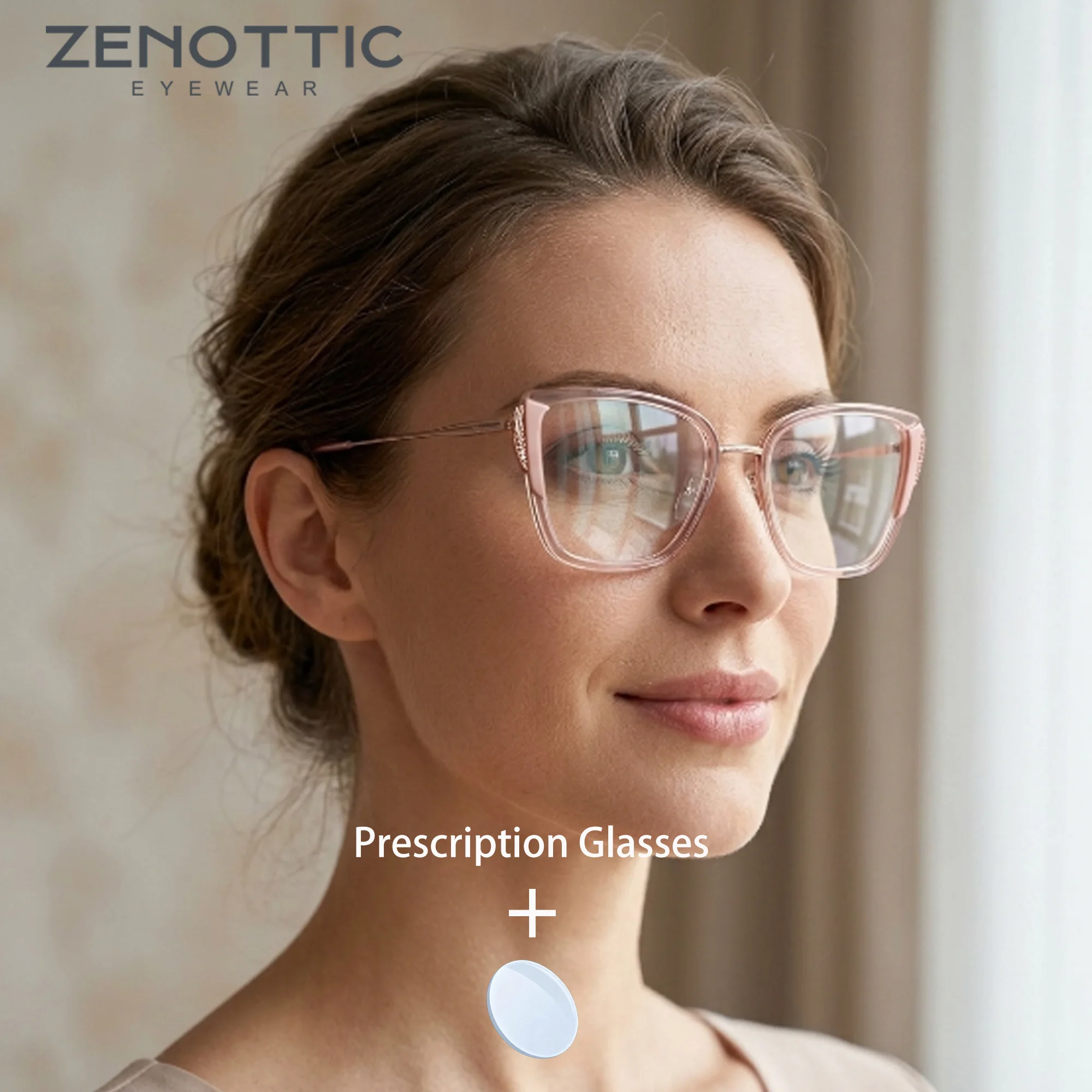 

ZENOTTIC Women Lightweight Butterfly Acetate Progressive Multifocal Myopia Corrective Anti Blue Light Optical Prescription Eyegl