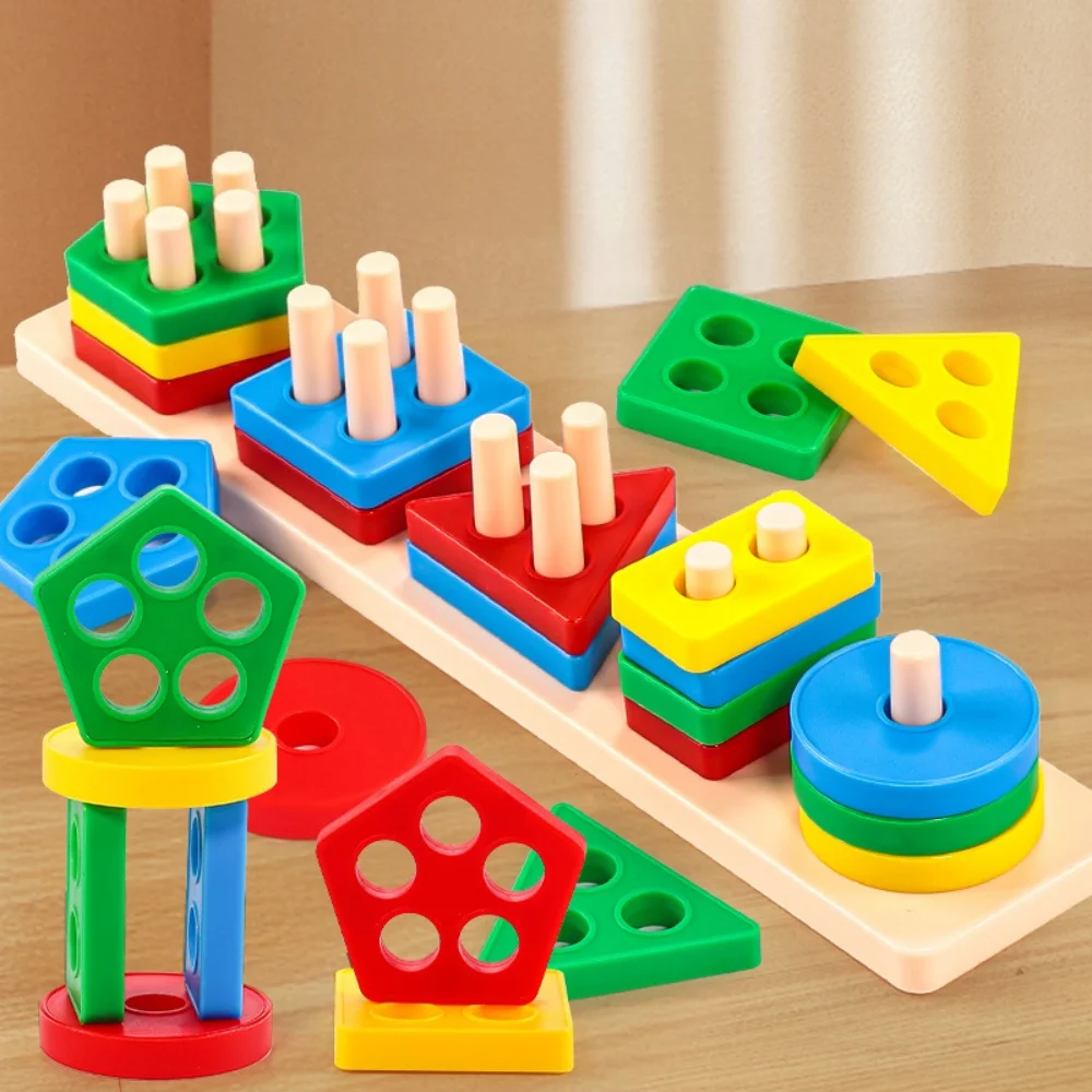 Montessori Geometric Pegboard Toy Shape Color Matching Stacker for Toddlers Wooden Sorting Educational Toys for Boys Girls