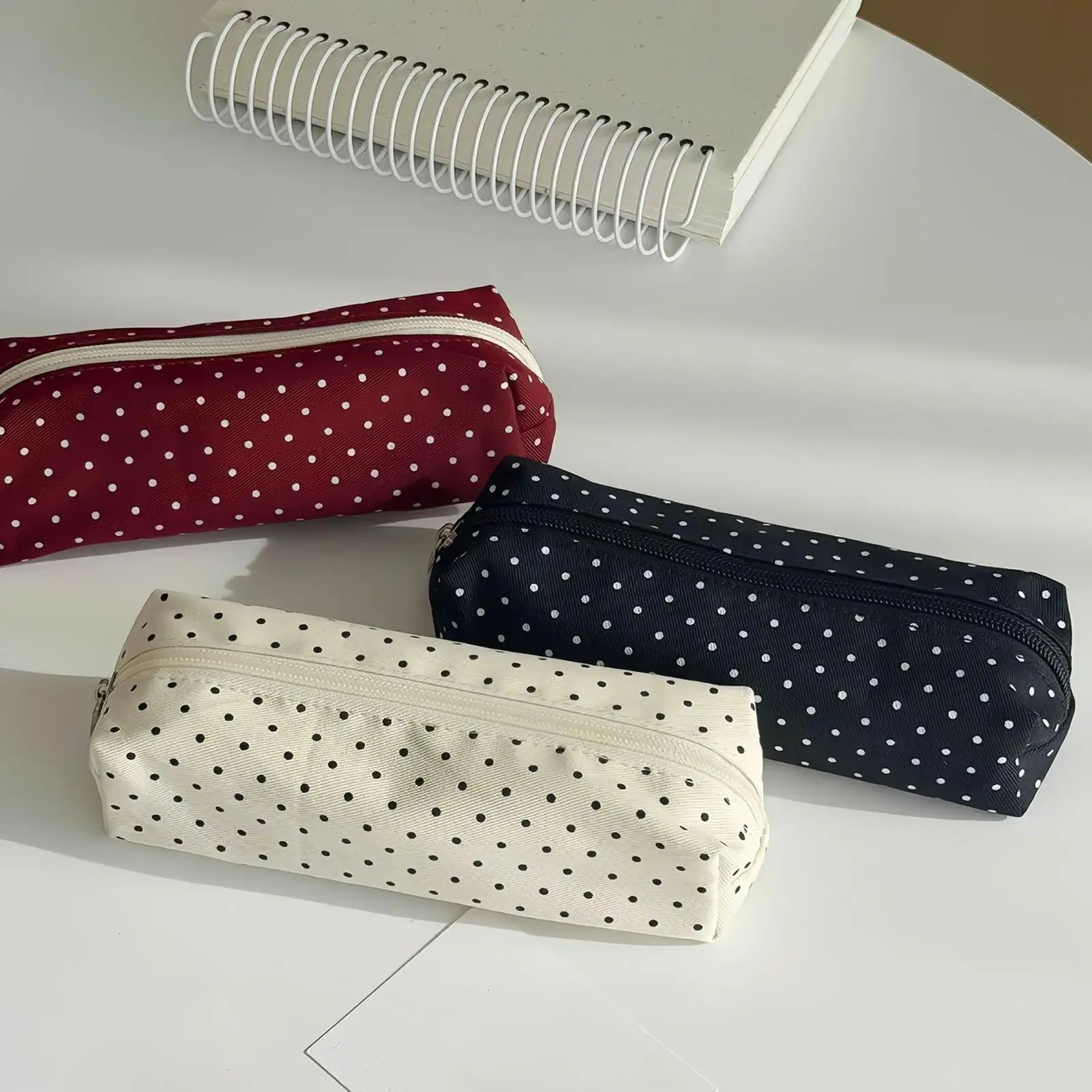 Canvas Polkas Dot Pencil Case Stationery Pouch Portable Small Storage Bag For Students Back To School Supplies Makeup Pouch