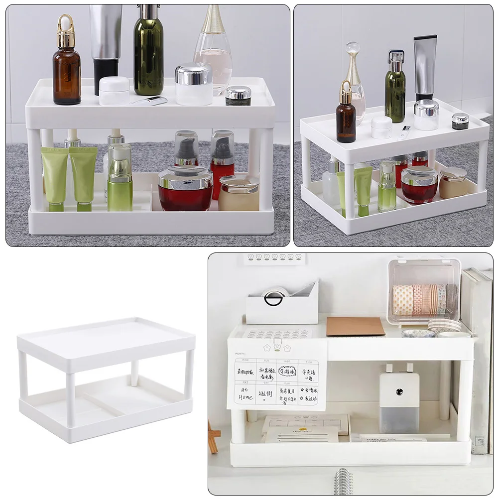

Double Layer Cosmetics Storage Rack Premium PP Material Makeup Organizer Stand for Bedroom and Kitchen Use White