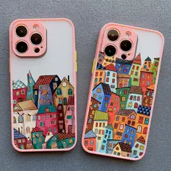 Cartoon Colourful Painted House Phone Case For iPhone 16 15 14 13 12 11 Pro Max Mini 7 8 Plus SE2 X XR XS Shockproof Back Cover