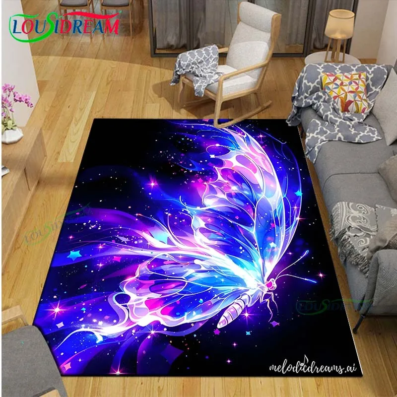 

3D Colorful 、Black and White Butterfly Carpets Living Room Anti-Skid Area Rug Kids Bedroom Mats Yoga Mat Large Carpet Decor