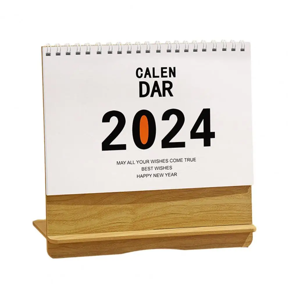 Sturdy Wooden Desk Calendar, Impressão Clara, Schedule Tracker, 2024