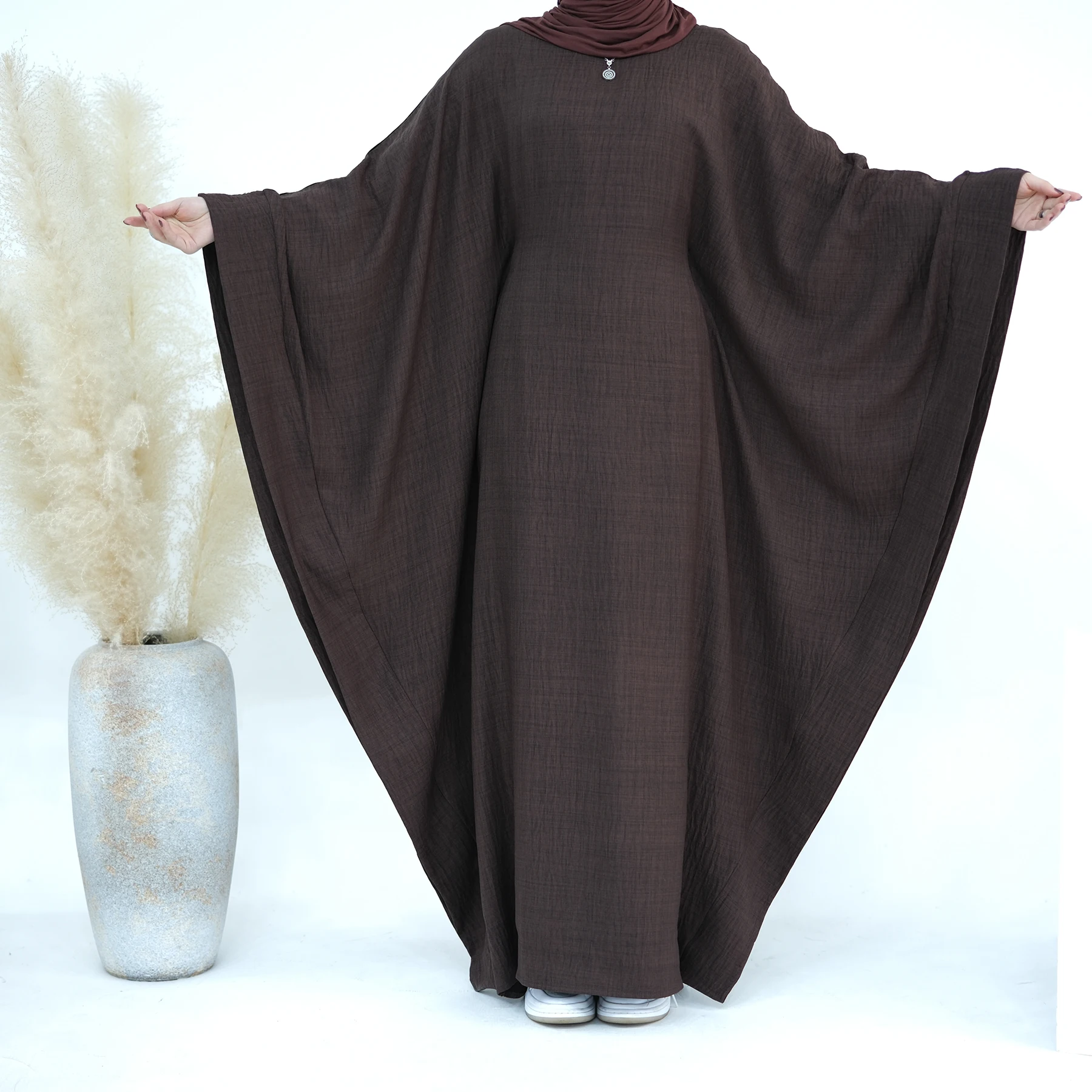 

Eid Muslim Party Dress for Women Bat Sleeve Vestidos Abaya Morocco Ramadan Built-In Waist Kaftan Islam Dubai Arab Long Robe