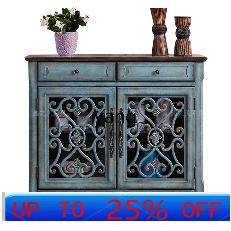 

LMM carved dining side multi-functional storage Mediterranean style entrance retro solid wood locker