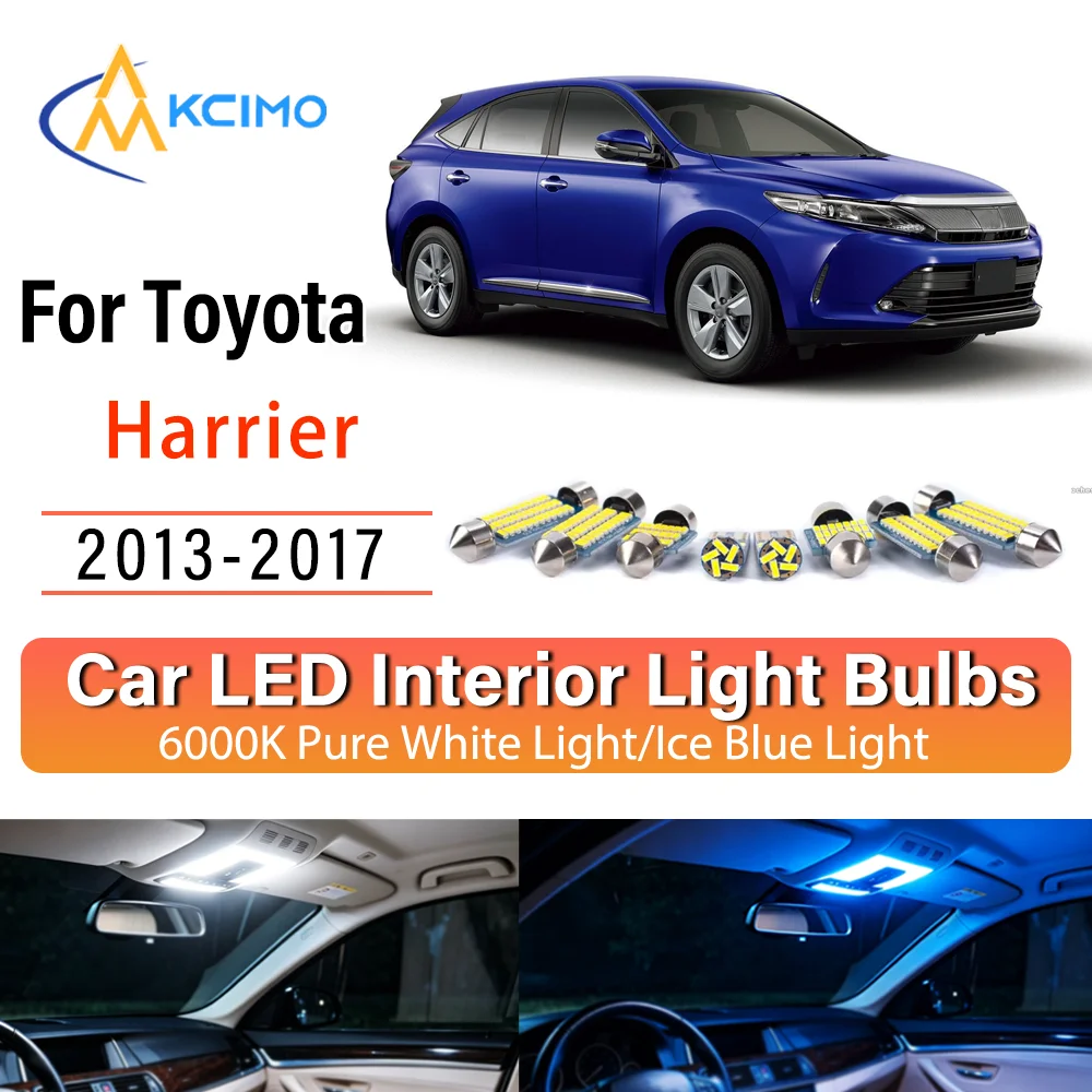 Kit d'éclairage intérieur LED à lueur persistante Plug & Play pour Toyota Harrier 2013-2017 – Remplacement des lampes de dôme, de lecture, de coffre et de habitacle – Amélioration
