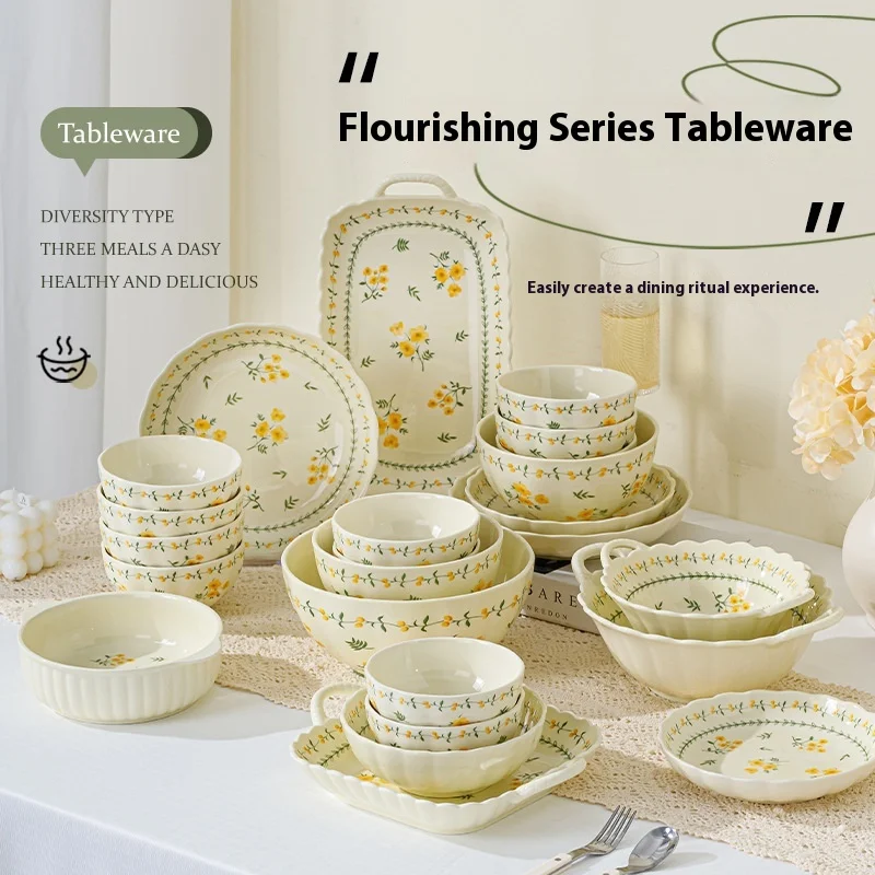 Juego de vajilla de cerámica Pastoral bajo vidriado de estilo japonés, cuenco, plato, tazón de sopa y plato de pescado para el hogar, comedor diario