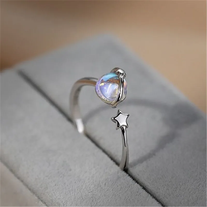 925 посеребренное кольцо с опалом и кристаллом планеты и звездой на палец для женщин и девочек, украшения на день рождения, подарки, аксессуары e625