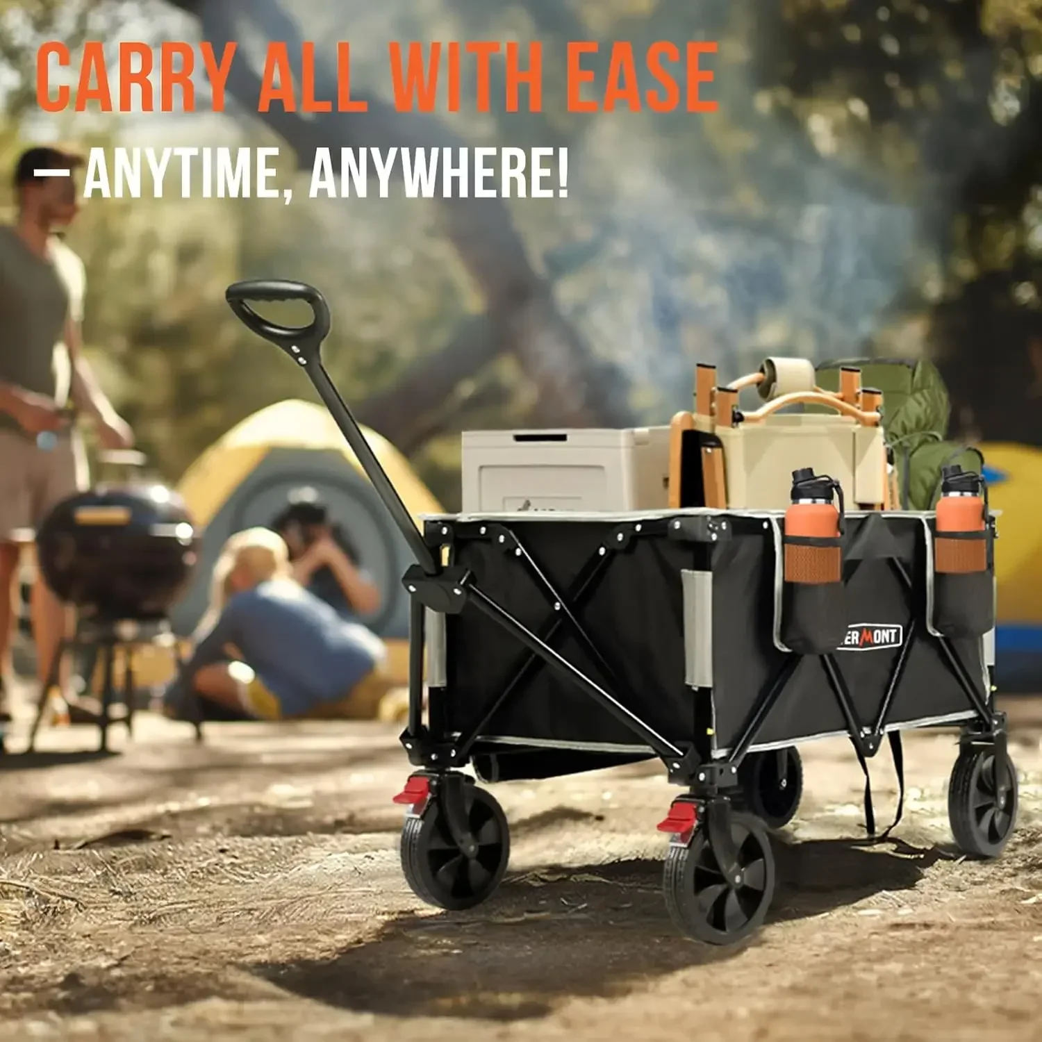 Collapsible Foldable Wagon Cart - Heavy Duty 150L Large Capacity Folding Utility Wagon with Side Pockets