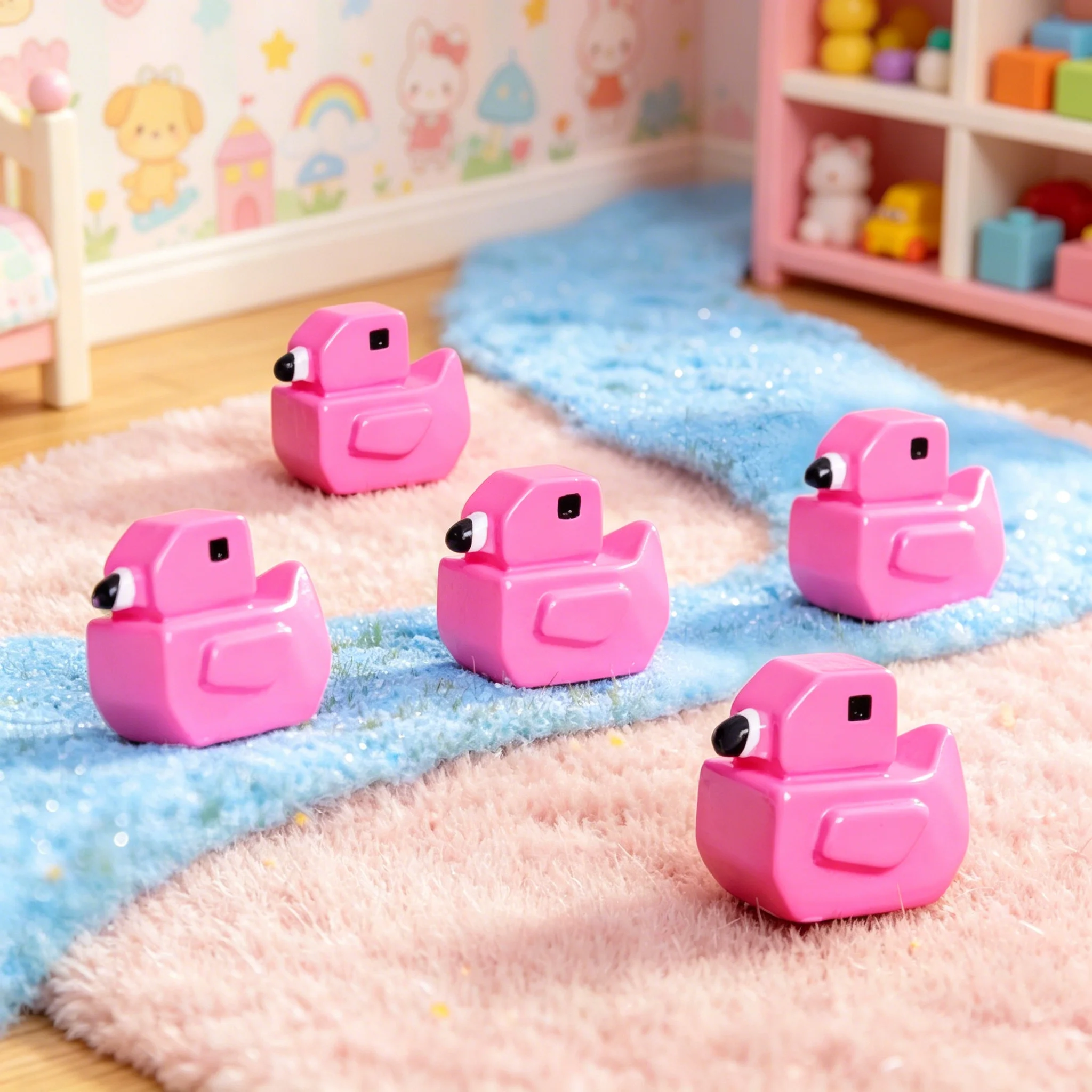 Pixel Square Flamingo Resin Figurines DIY Moss Micro Landscape Accessories Mini Desk Decor Ornaments