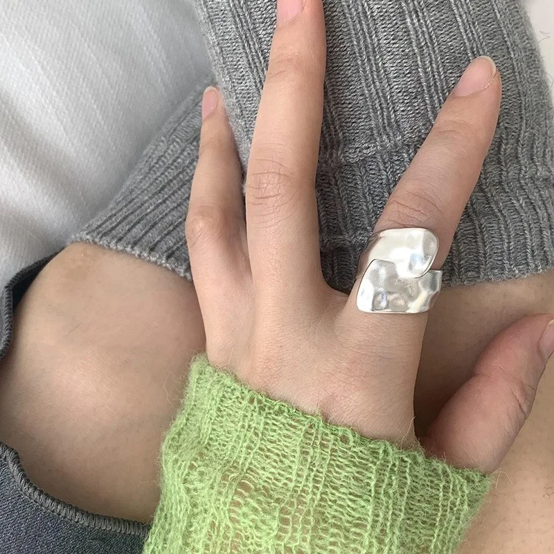 

New Hot Selling 925 Sterling Silver Popular Wide Ring, Suitable For Women's Geometric Punk Design Jewelry Asymmetrical Gift