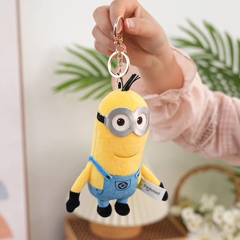 حقير لي Peluche أفخم التوابع أفخم دمية بوب ستيوارت في الجينز محشوة حقيبة الشنق تيم الدب العميل بلوشيز سلاسل المفاتيح