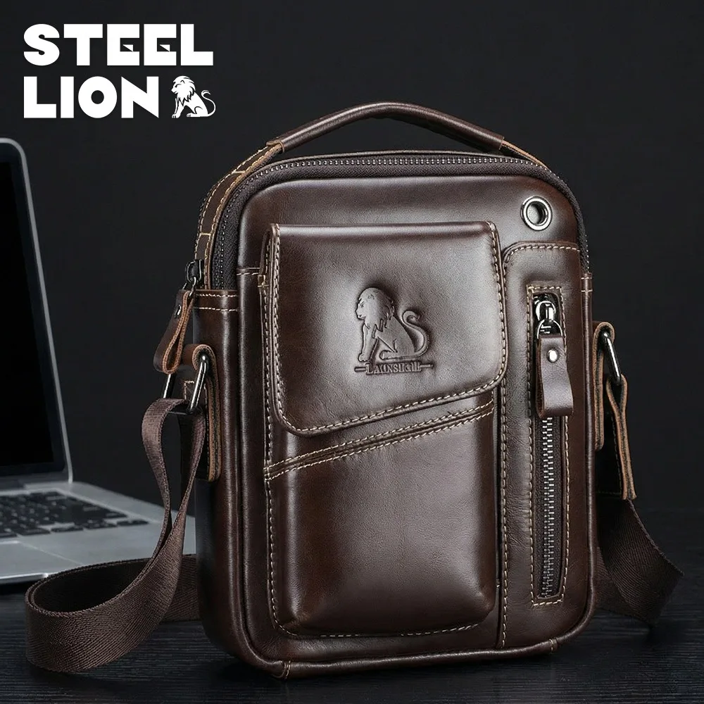 Genuine Durable Top Layer Cowhide Leather Men Crossbody Bag Fashion Sporty Small Handbag Casual Shoulder Bag Leather Satchel for