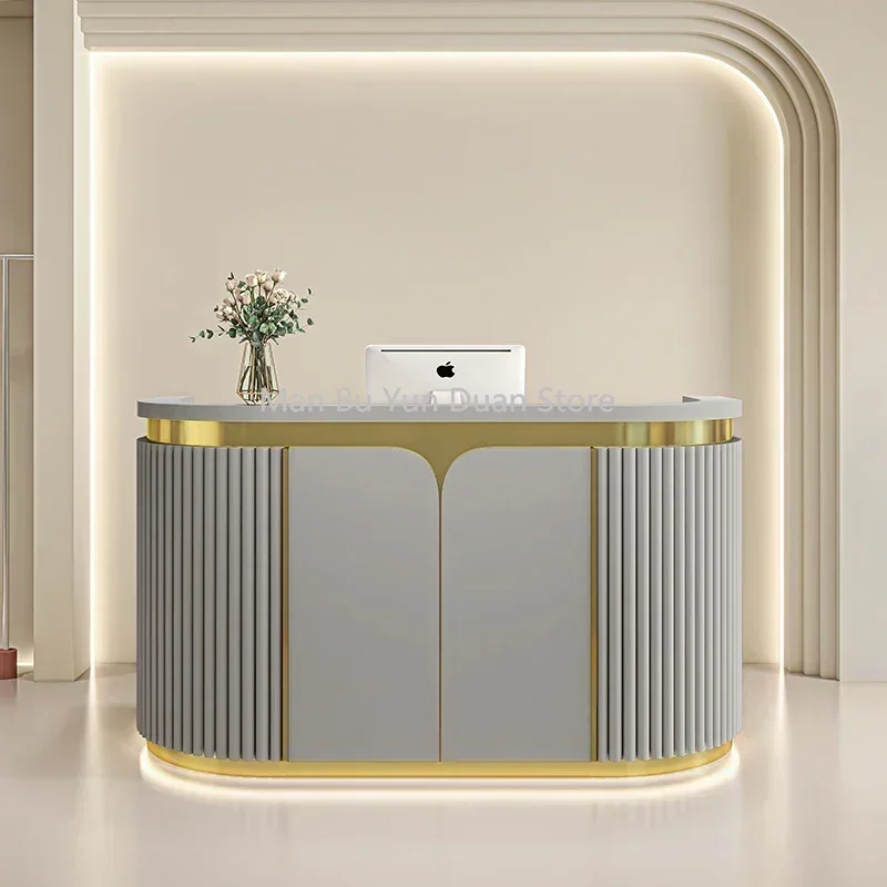 

Modern Luxury Furniture White Desk Counter Bakery Home Bar Reception Curved Table Luxurious Bancone Reception Store Front Long