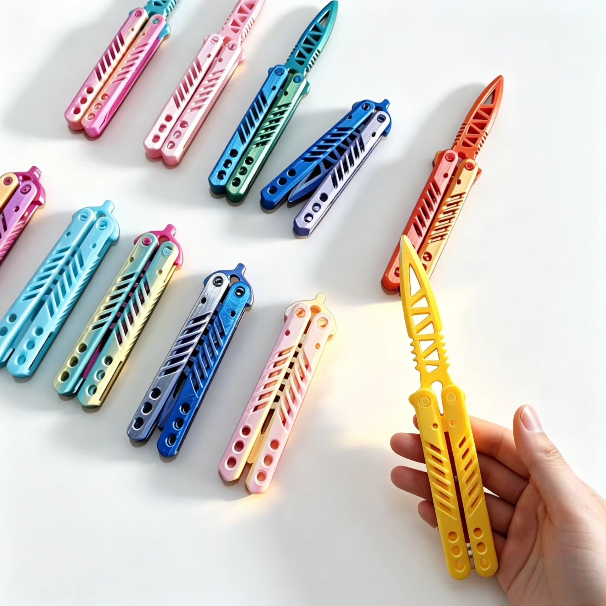 2/5 Stück 3D-Gedrucktes Butterfly-Messer Übungsspielzeug Ungeschliffene Klinge Trainingswerkzeug Mehrfarbig Stressabbau-Fidget-Gadget für Anfänger