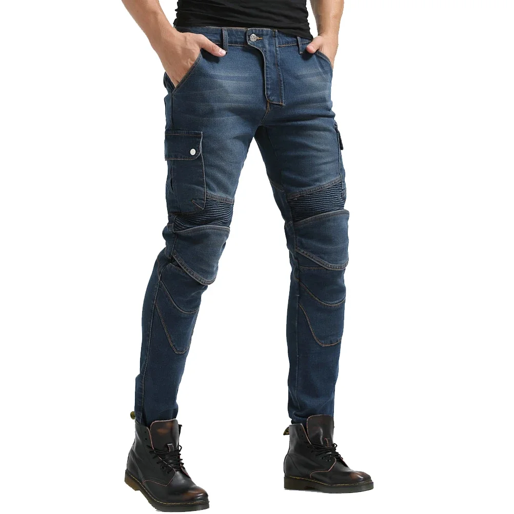 

Men Motorcycle Riding Jeans Biker Pants Motocross Racing Jeans With 4 X Upgrade CE Armor Knee Hip Pads Blue S-3XL