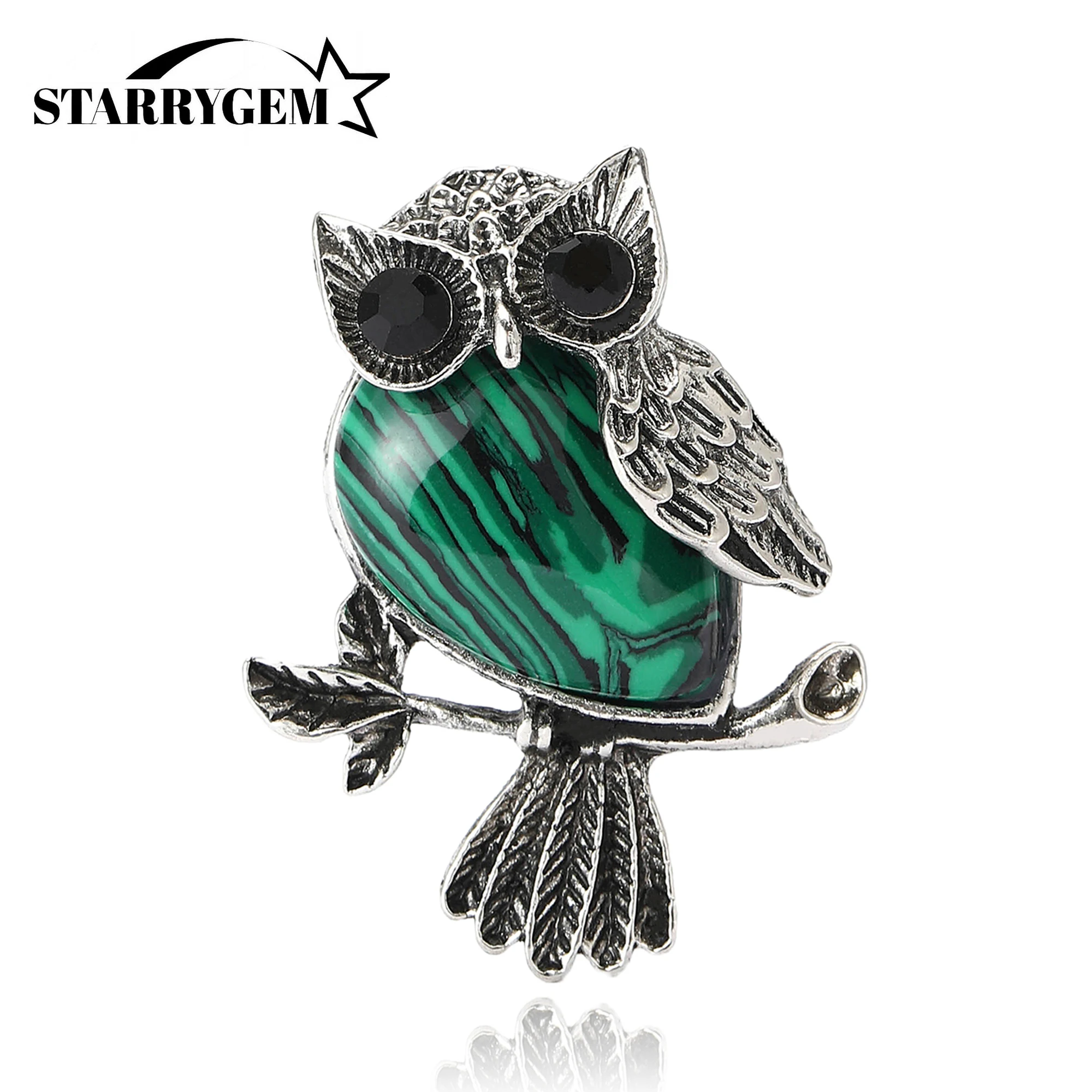 Turquoise Owl Pins for Women Unisex Glass Animal Brooches Bird Lapel Pins Office Party Friend Gifts Jewelry Accessories