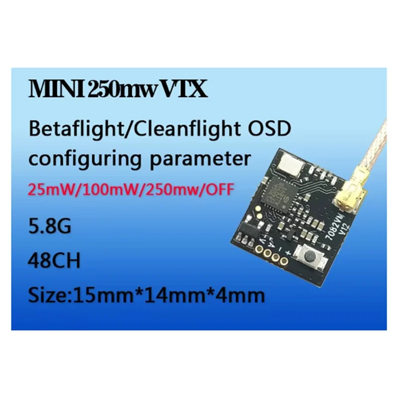 

Компактная обновленная версия E7082VM 5,8G 40CH 25/100Mw Регулируемый передатчик FPV Поддержка Smartaudio Betaflight Cleanflight OSD